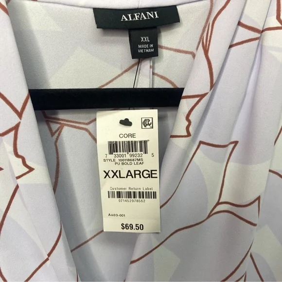 Alfani | White and Purple Patterned Blouse - Picture 4 of 5